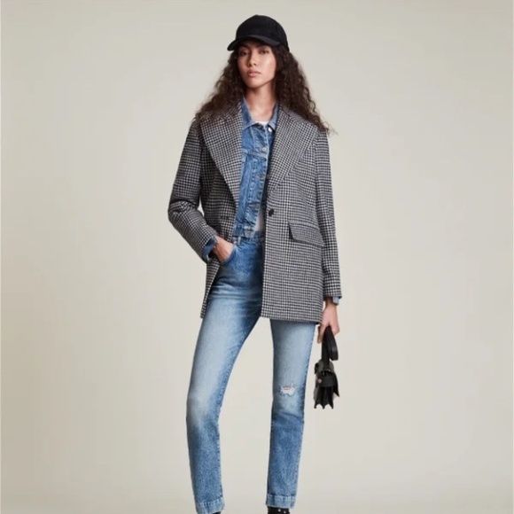 All Saints Jocie Black and White Check Blazer Style Coat - Size 4 - Picture 13 of 13